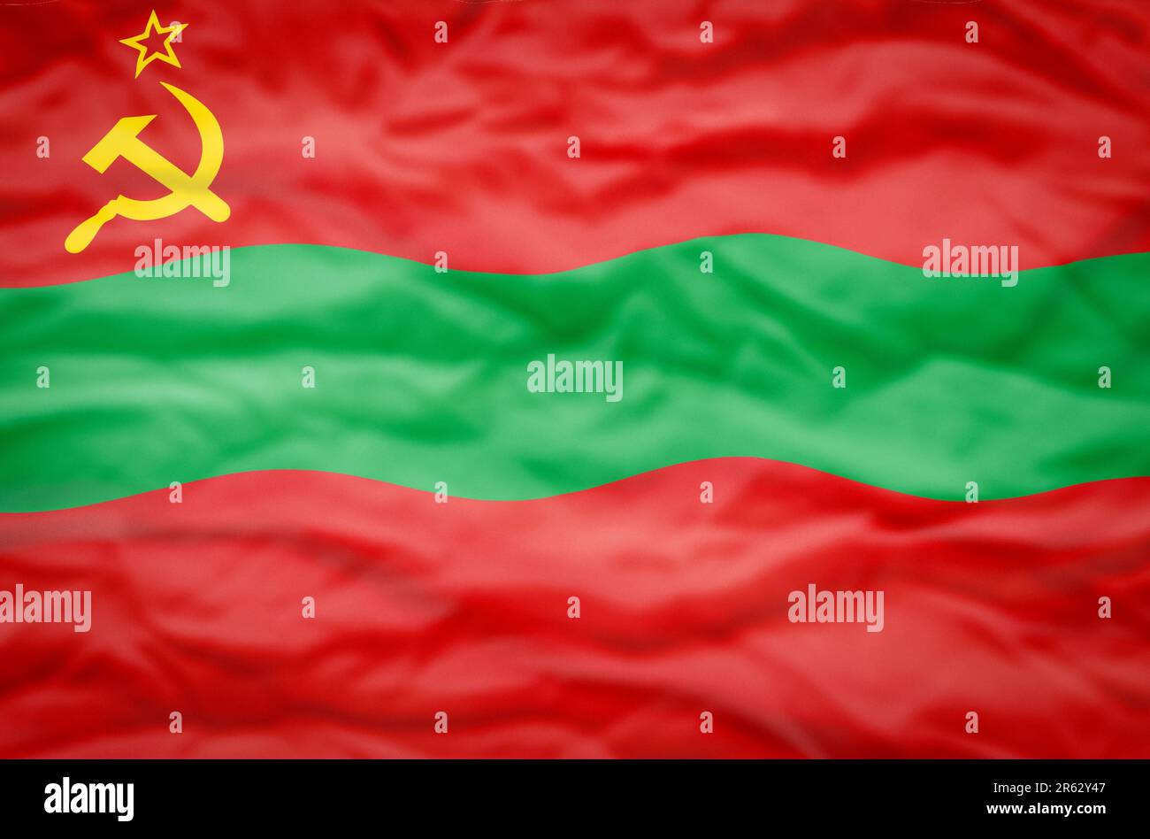 Bandiera della Transnistria su sfondo ondulato. La bandiera ondulata della Transnistria riempie il fotogramma. Foto Stock