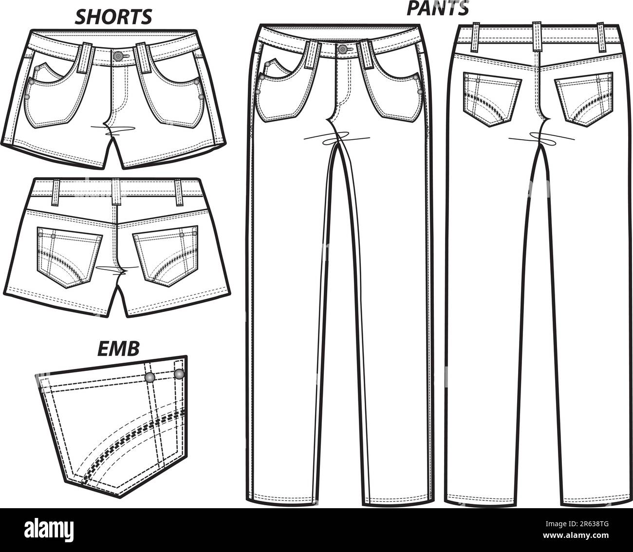 set di pantaloni e pantaloncini da donna Illustrazione Vettoriale