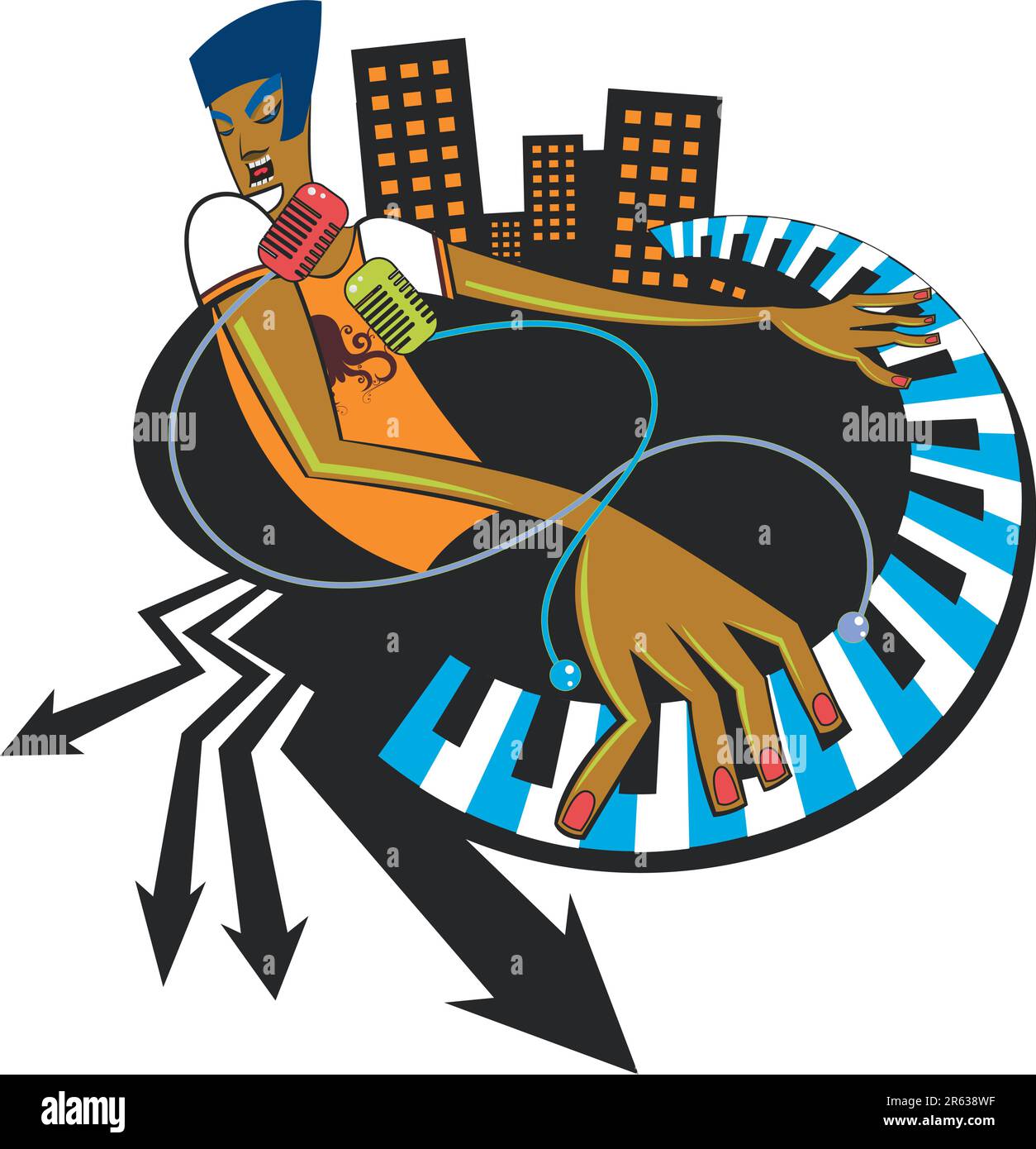 Design dei personaggi funky dj.illustrazione vettoriale Illustrazione Vettoriale