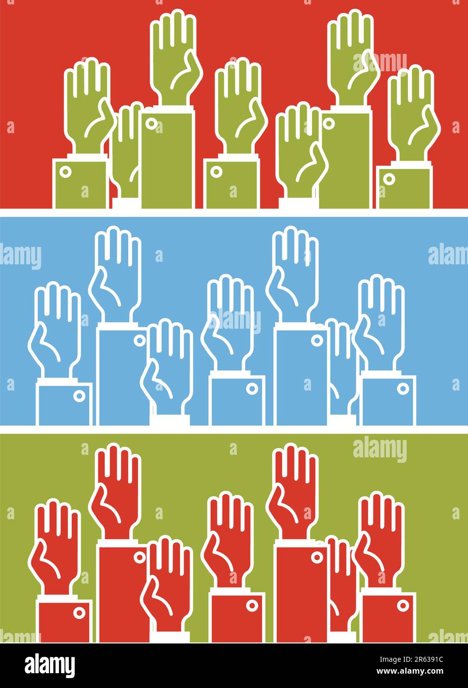 Gruppo di persone votanti - mani umane simboliche Illustrazione Vettoriale