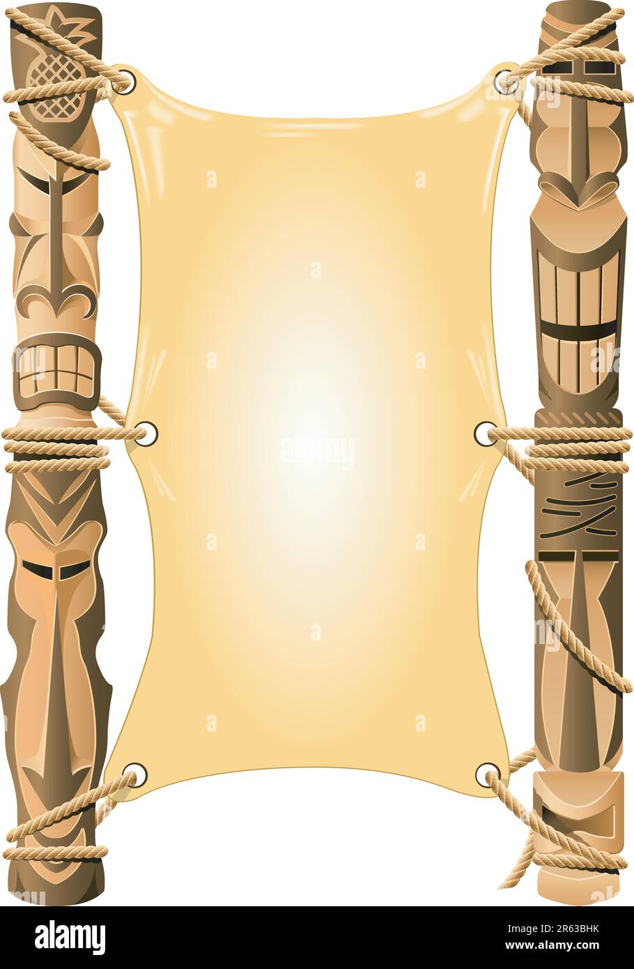 Invito vuoto in stile Hawaii con pali Tiki Illustrazione Vettoriale