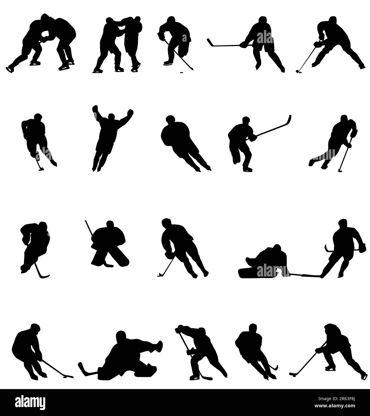 silhouette da hockey ricche di dettagli facili da modificare Illustrazione Vettoriale