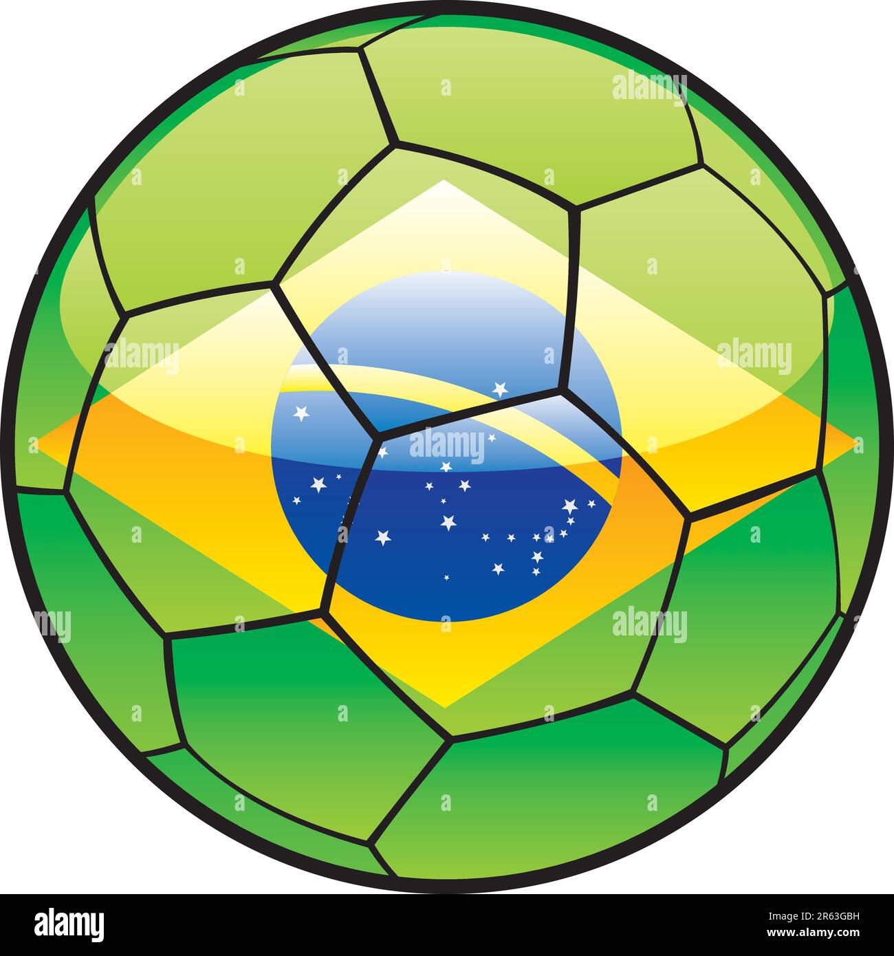 Bandiera del Brasile completamente modificabile sul pallone da calcio Illustrazione Vettoriale