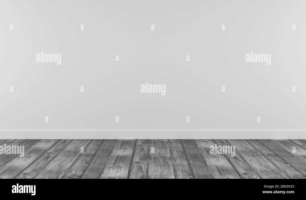 Camera Bianca con il grigio asse di legno utilizzando come sfondo, rendering 3D Foto Stock