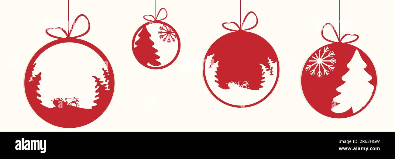 Decorativo baubles di Natale con ornamenti su un luminoso fondo avorio illustrazione vettoriale Foto Stock