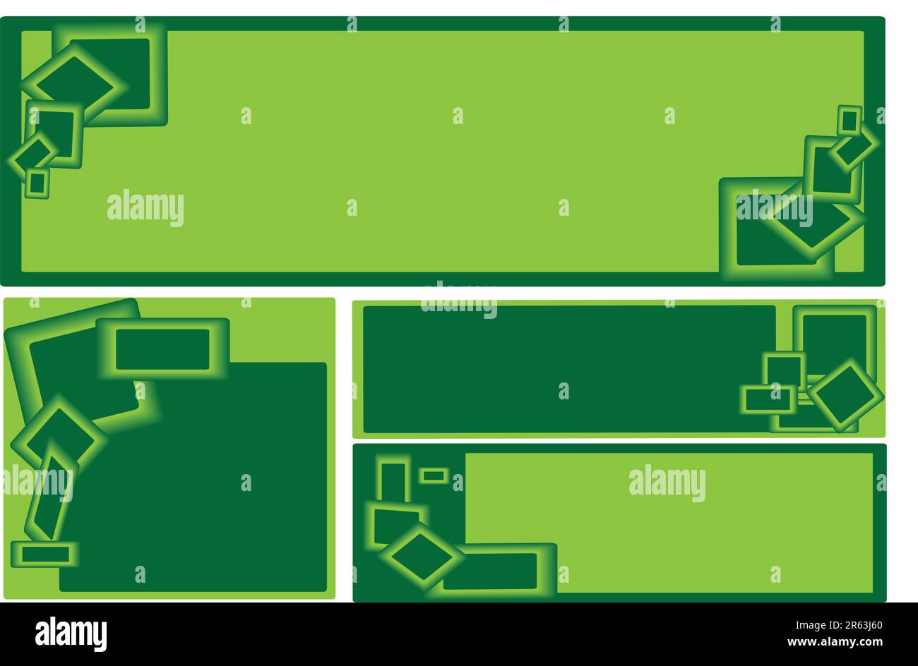 set di striscioni aziendali verdi con quadratini verdi decorativi a doppio tono Illustrazione Vettoriale