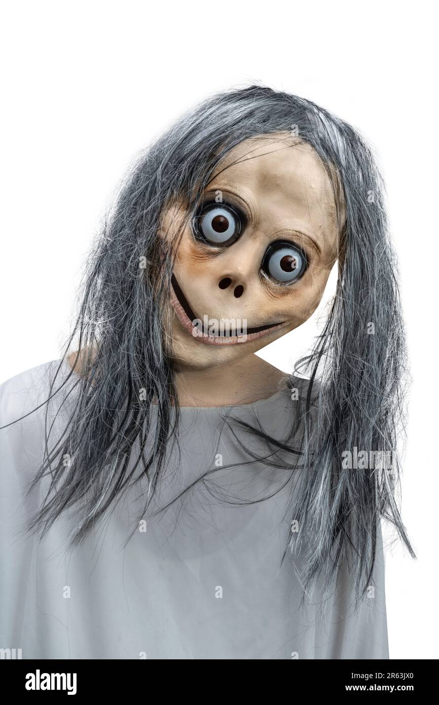 Scary momo isolato su sfondo bianco. Faccia spaventosa per la decorazione di Halloween Foto Stock