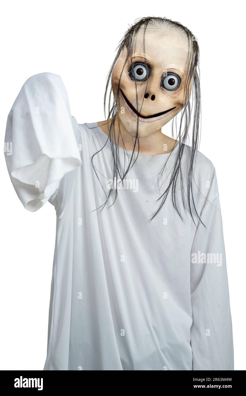 Scary momo isolato su sfondo bianco. Faccia spaventosa per la decorazione di Halloween Foto Stock