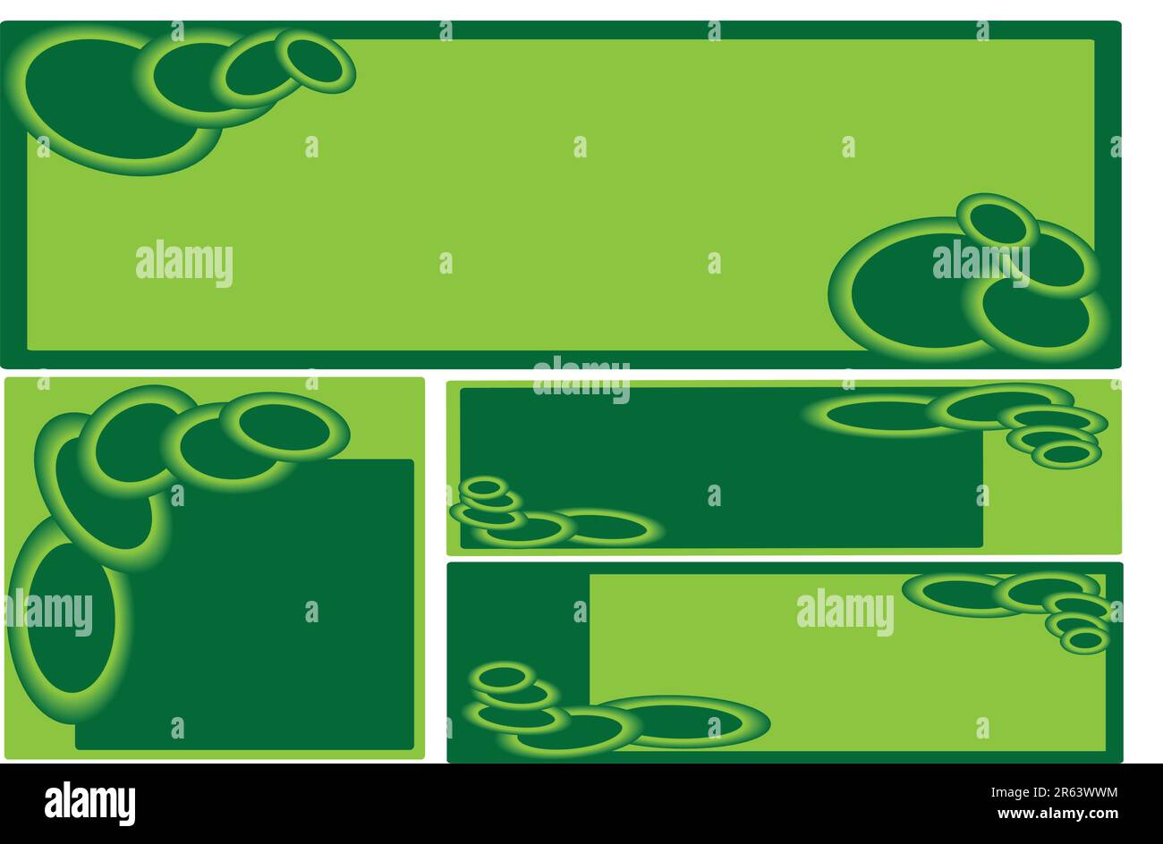 set di striscioni aziendali verdi con anelli decorativi verdi a doppio tono Illustrazione Vettoriale