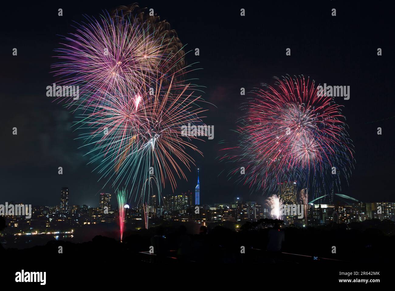 Festival dei fuochi d'artificio di Ohori del Giappone occidentale Foto Stock