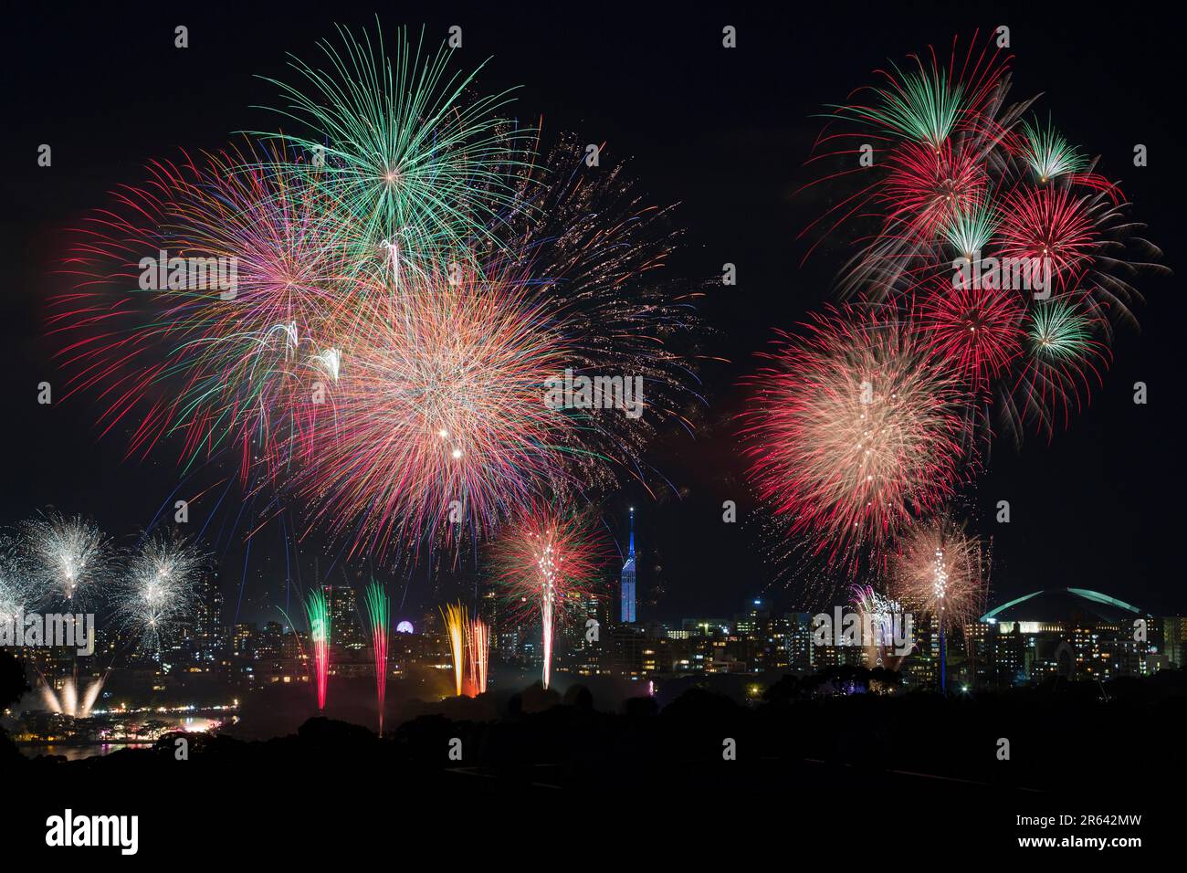 Festival dei fuochi d'artificio di Ohori del Giappone occidentale Foto Stock