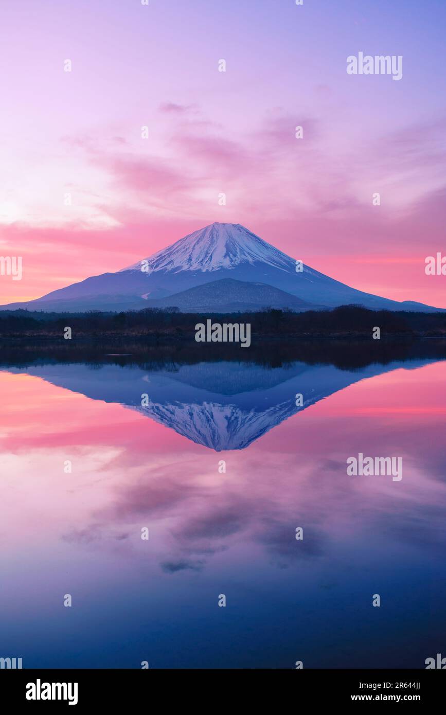 Lago Shojin, Mt. Fuji e specchio d'acqua incandescente mattutino Foto Stock