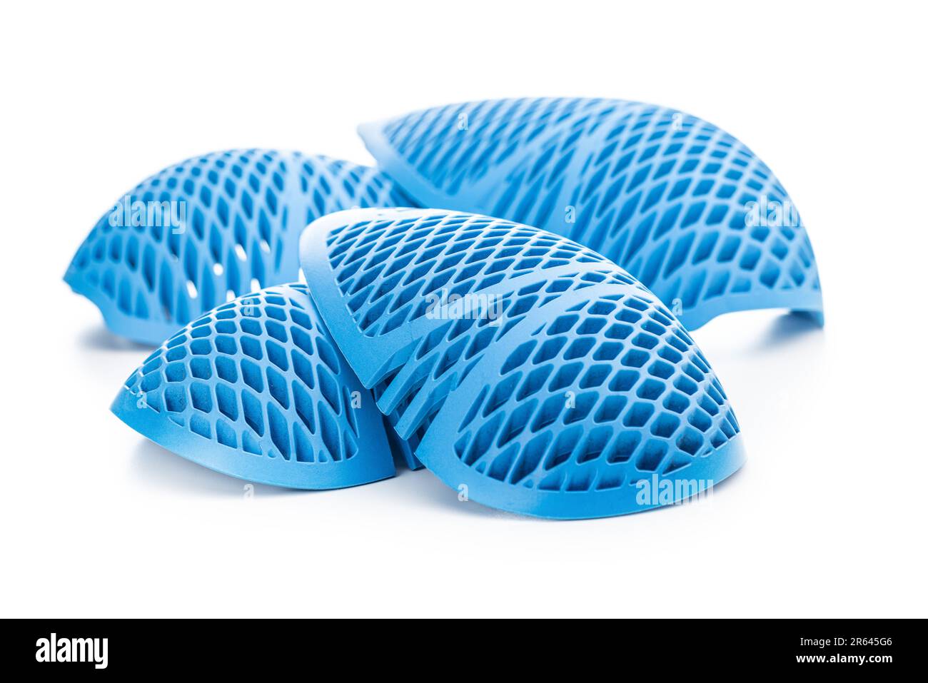 Protezioni blu per moto. Protezioni per gomito e spalle isolate su sfondo bianco. Foto Stock