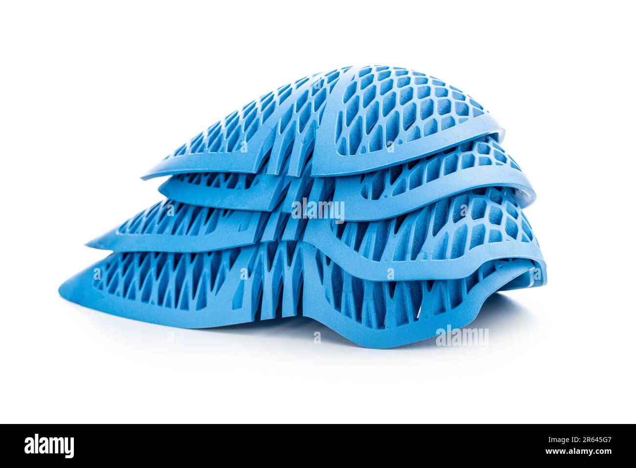 Protezioni blu per moto. Protezioni per gomito e spalle isolate su sfondo bianco. Foto Stock