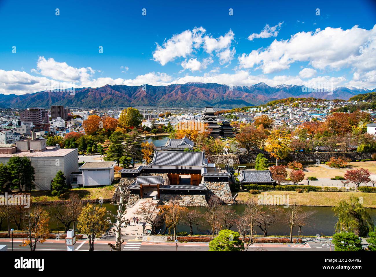 Castello di Matsumoto e il paesaggio della città di Matsumoto Foto Stock