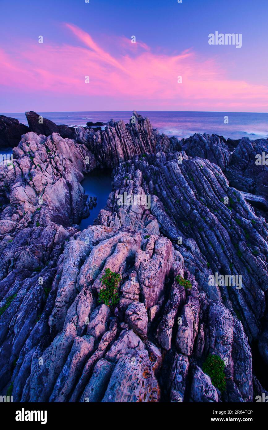 Lo strato di Turbidite e il mare al tramonto Foto Stock