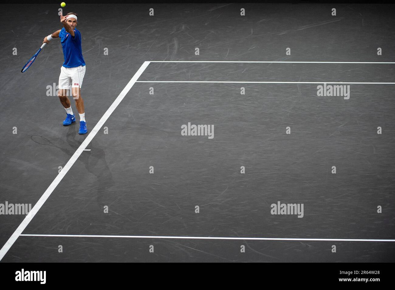 Svizzera, Ginevra : tennista professionista Roger Federer, Team Europe, alla Laver Cup 2019 Foto Stock