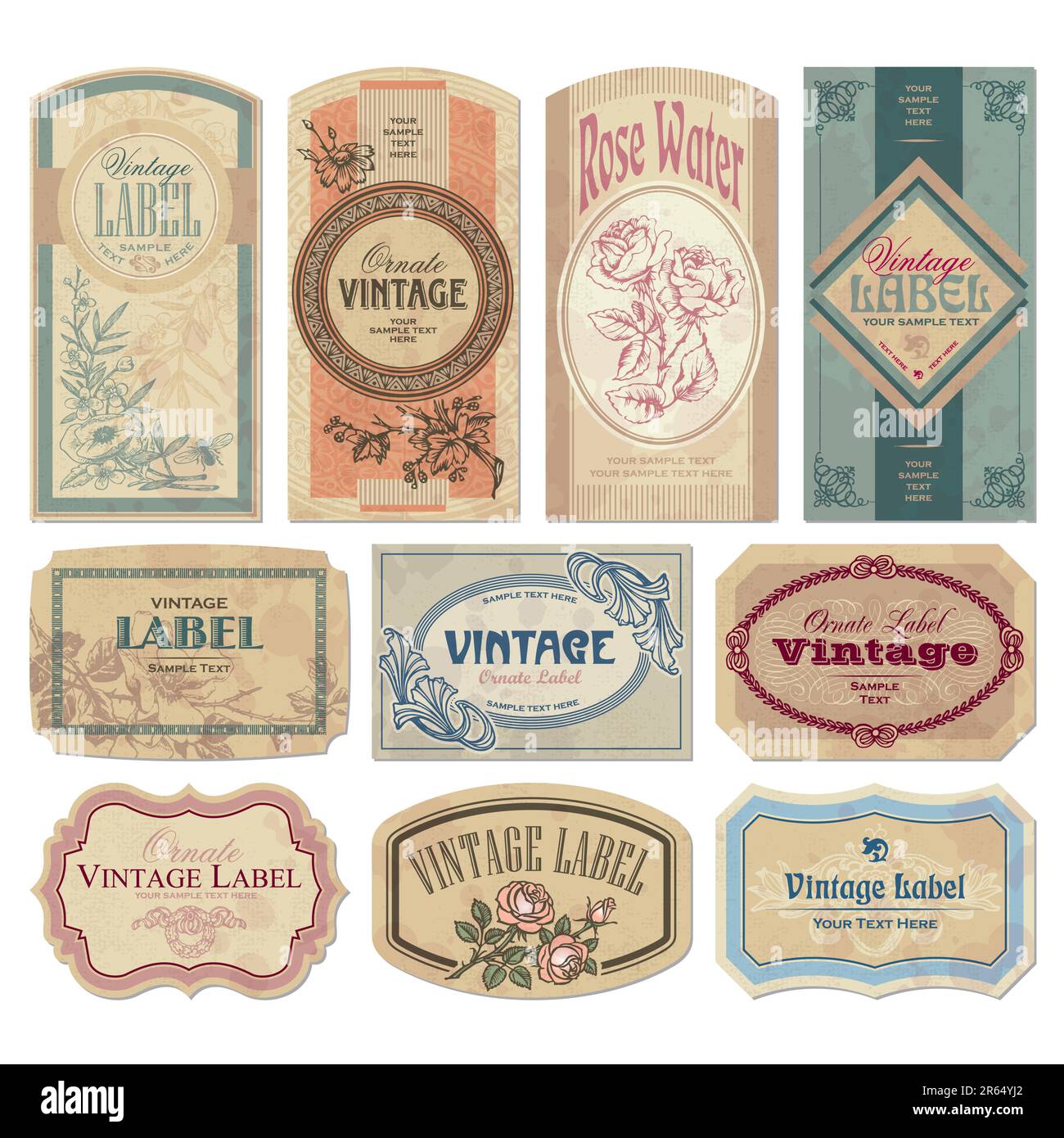 set di etichette vintage, illustrazioni vettoriali scalabili e modificabili Illustrazione Vettoriale