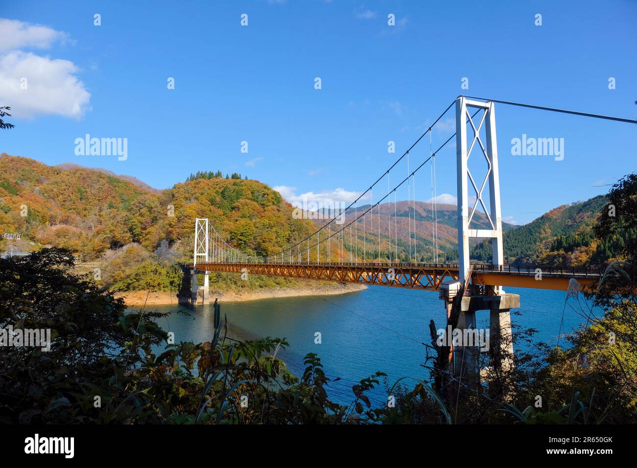 Ponte di Hakokase e foglie d'autunno Foto Stock