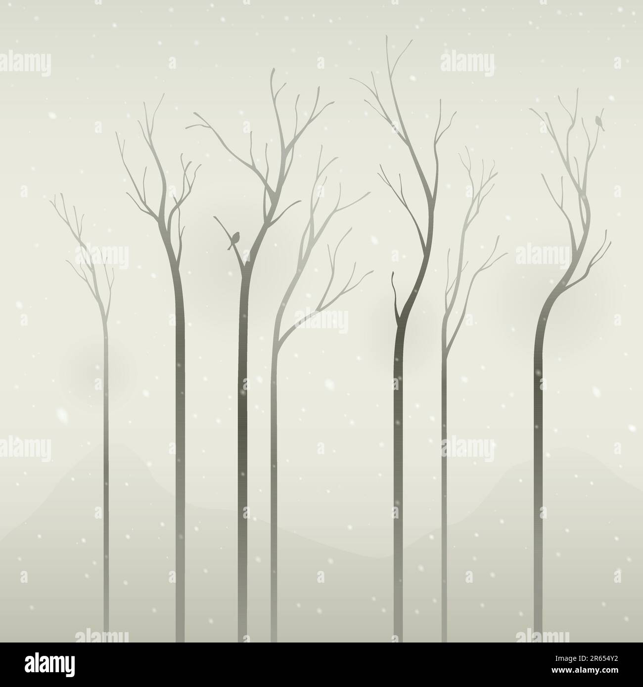 Alberi essiccati in inverno, applicati con effetti di colore tenui. Gli alberi sono unici: Lunghi, sottili e semplici. Tutti possono essere applicati nel design o tipo... Illustrazione Vettoriale
