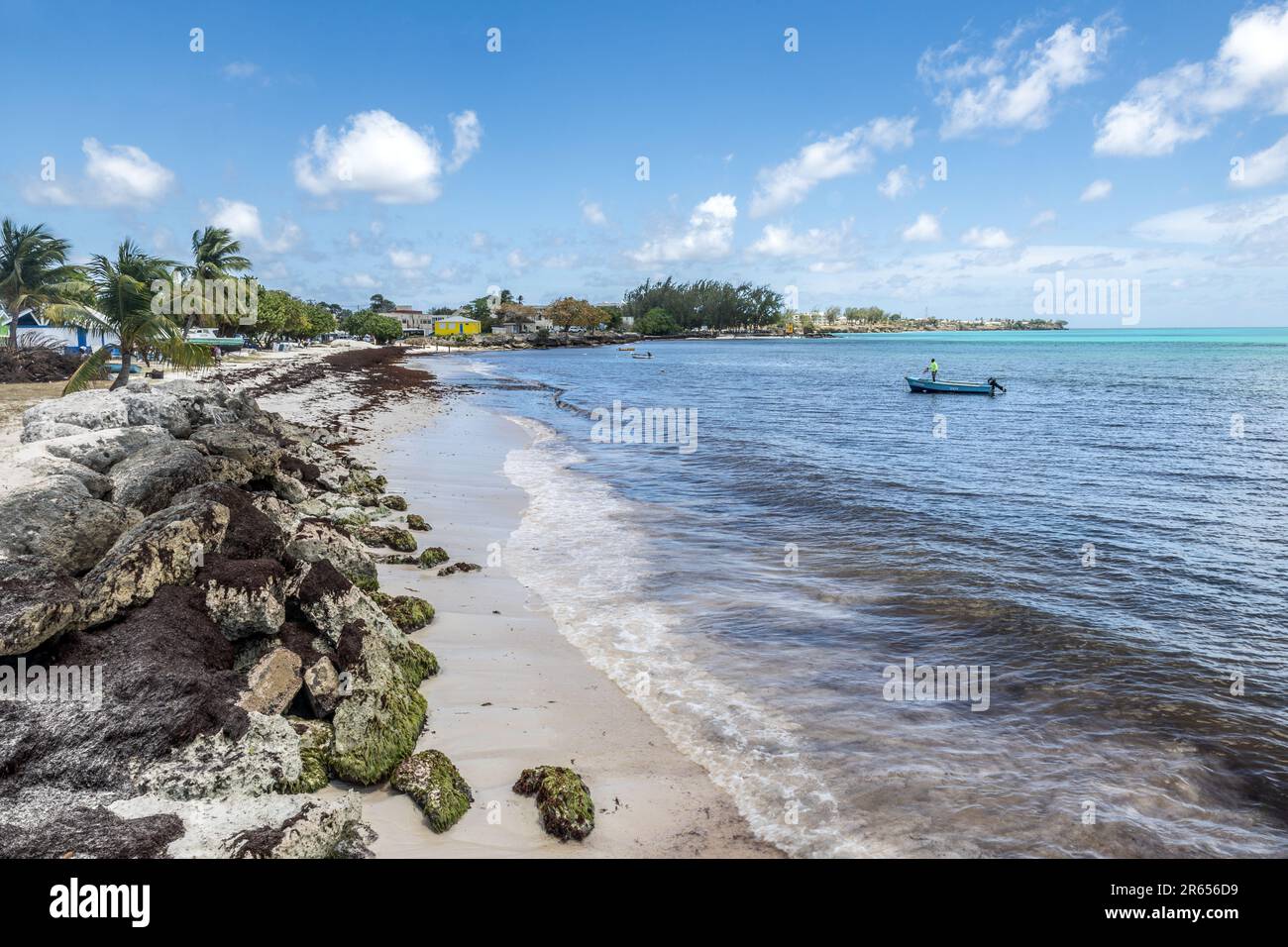 Vista da Fishermen Quay, Oistins, Barbados Foto Stock