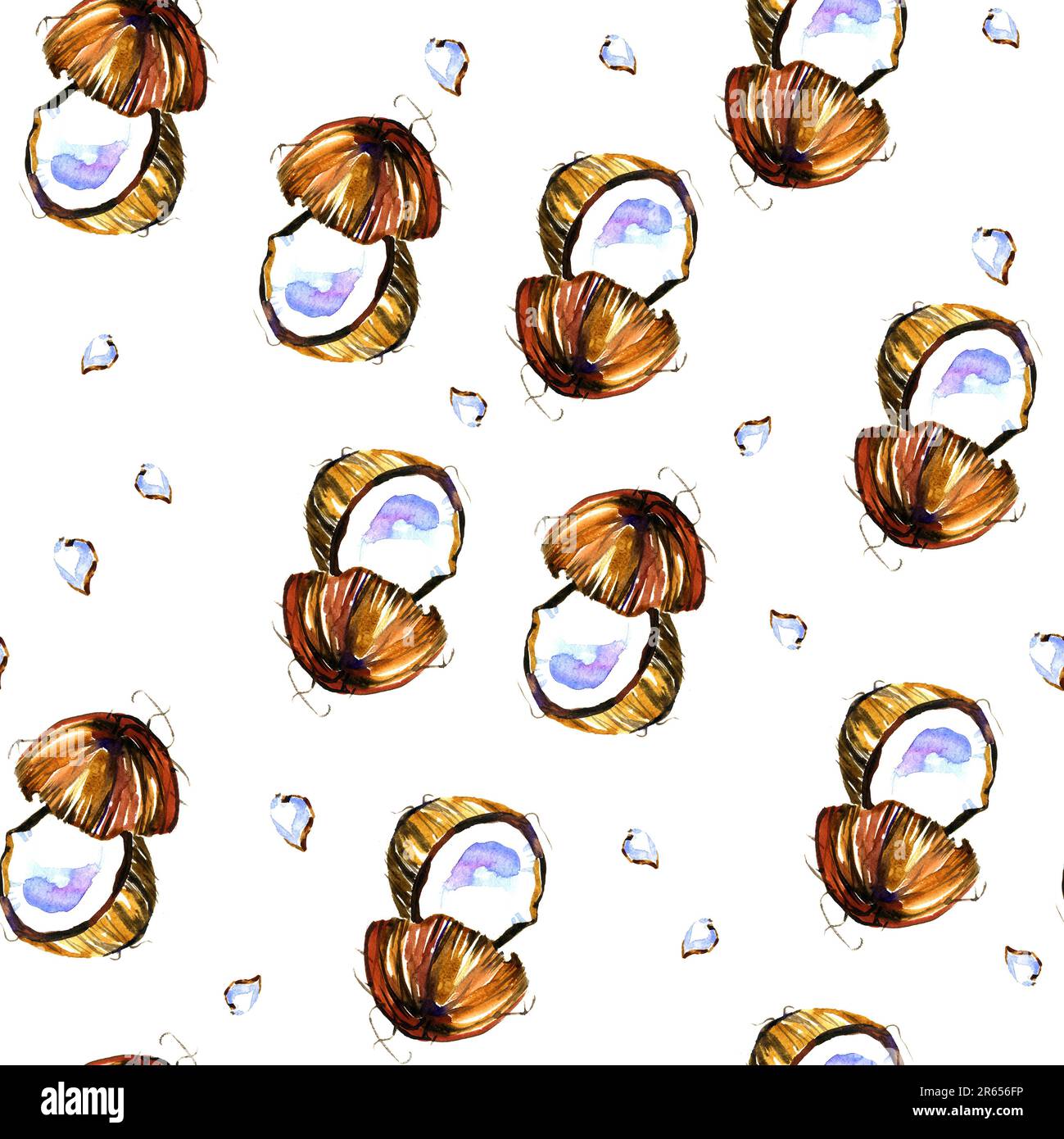 Acquerello estate cocco modello senza cuciture. Carta digitale NUTS Foto Stock