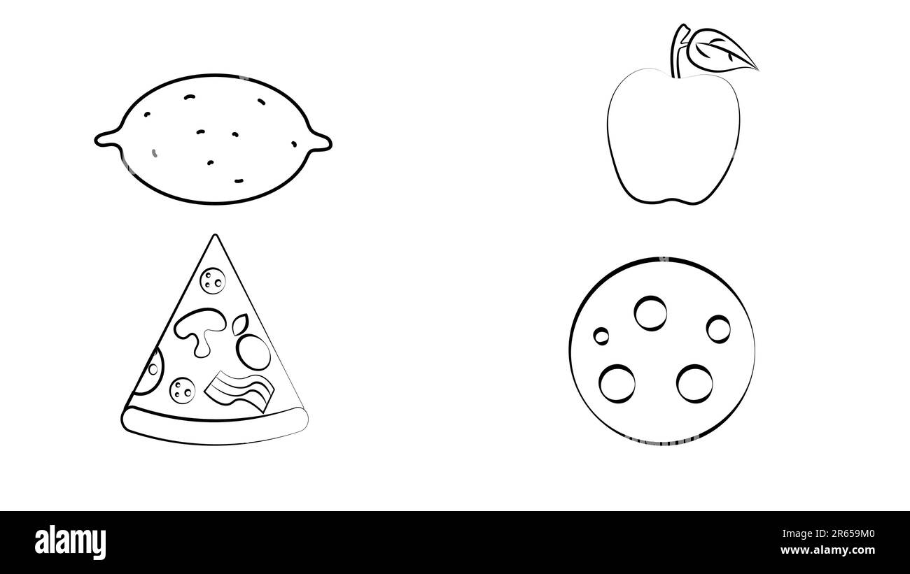 Set di doodle alimentari disegnati a mano. Raccolta di penne a matita disegni schizzi di frutta verdura dolci e bevande isolate su sfondo trasparente. IO Illustrazione Vettoriale