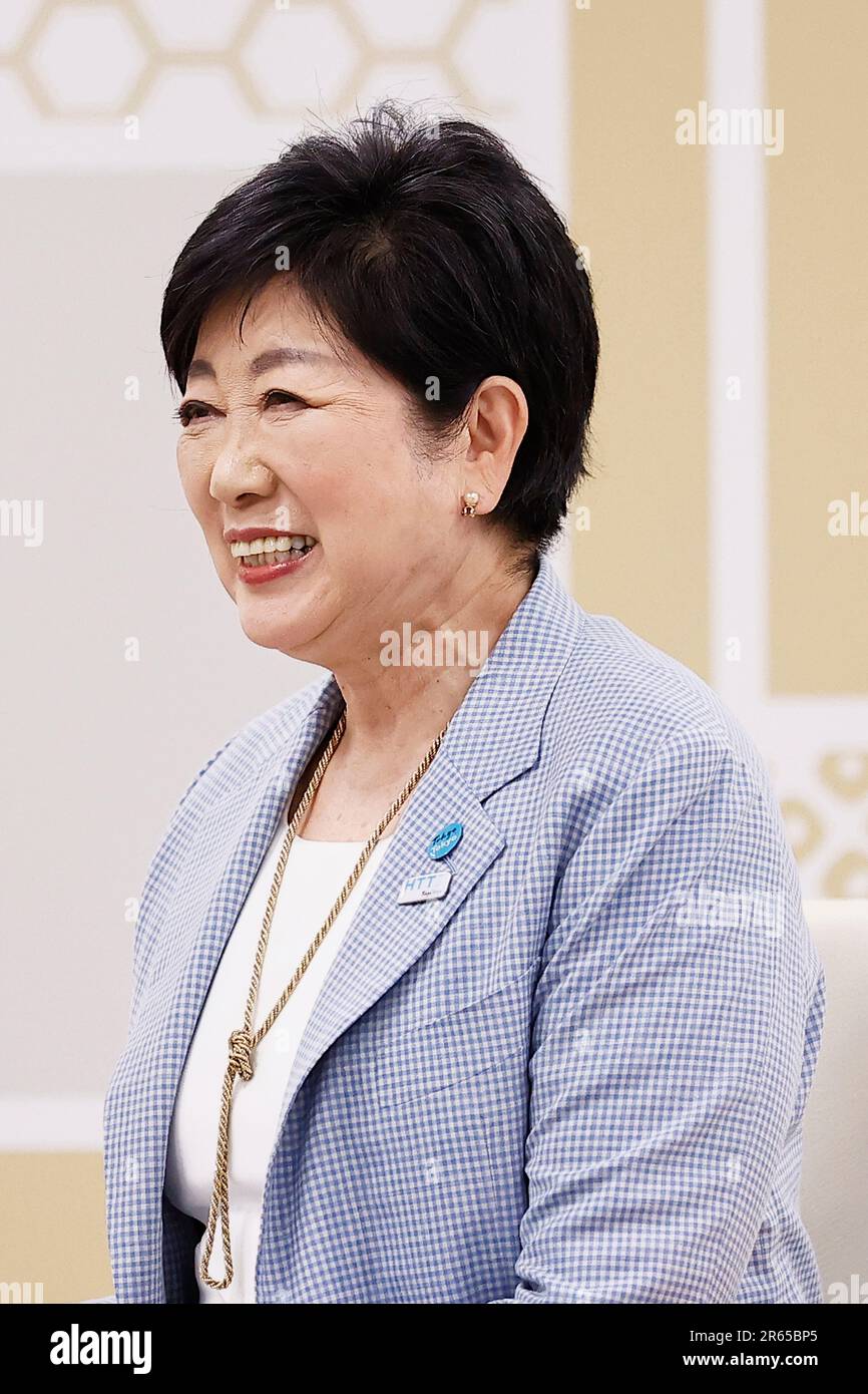 Tokyo, Giappone. 7th giugno, 2023. Yuriko Koike Governatore di Tokyo partecipa a un incontro con il Governatore di Hideaki Ohmura della Prefettura di Aichi e il Sindaco di Takashi Kawamura della Città di Nagoya presso il Palazzo del Governo Metropolitano di Tokyo. I governatori della città di Nagoya e della prefettura di Aichi hanno visitato Koike, chiedendo sostegno per i Giochi asiatici del 20th che si terranno ad Aichi e Nagoya nel 2026. (Credit Image: © Rodrigo Reyes Marin/ZUMA Press Wire) SOLO PER USO EDITORIALE! Non per USO commerciale! Foto Stock