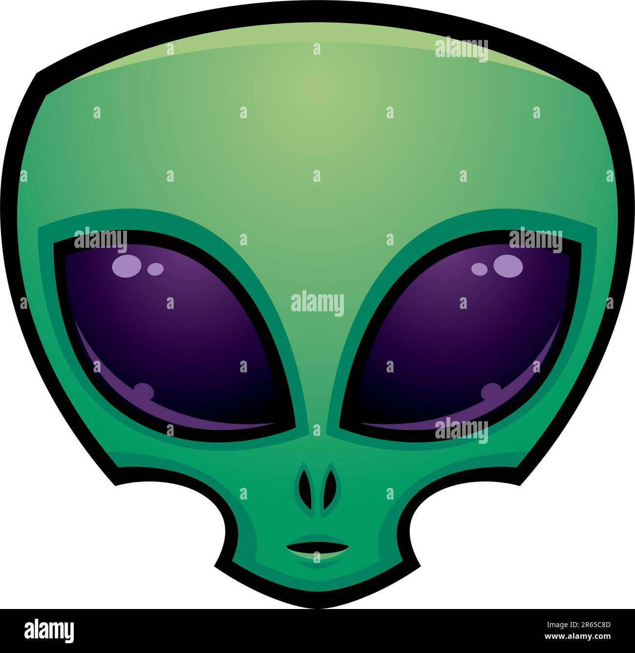 Cartoon Testa alien illustrazione con grandi occhi scuri. Illustrazione Vettoriale