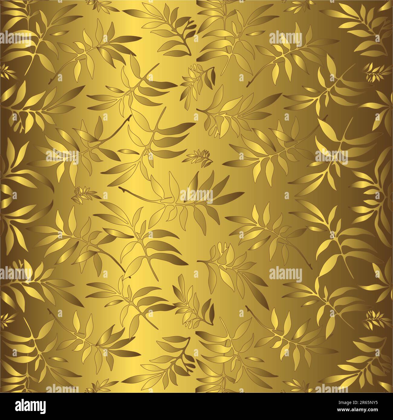 Delicato sfondo dorato con ornamento di foglie Illustrazione Vettoriale