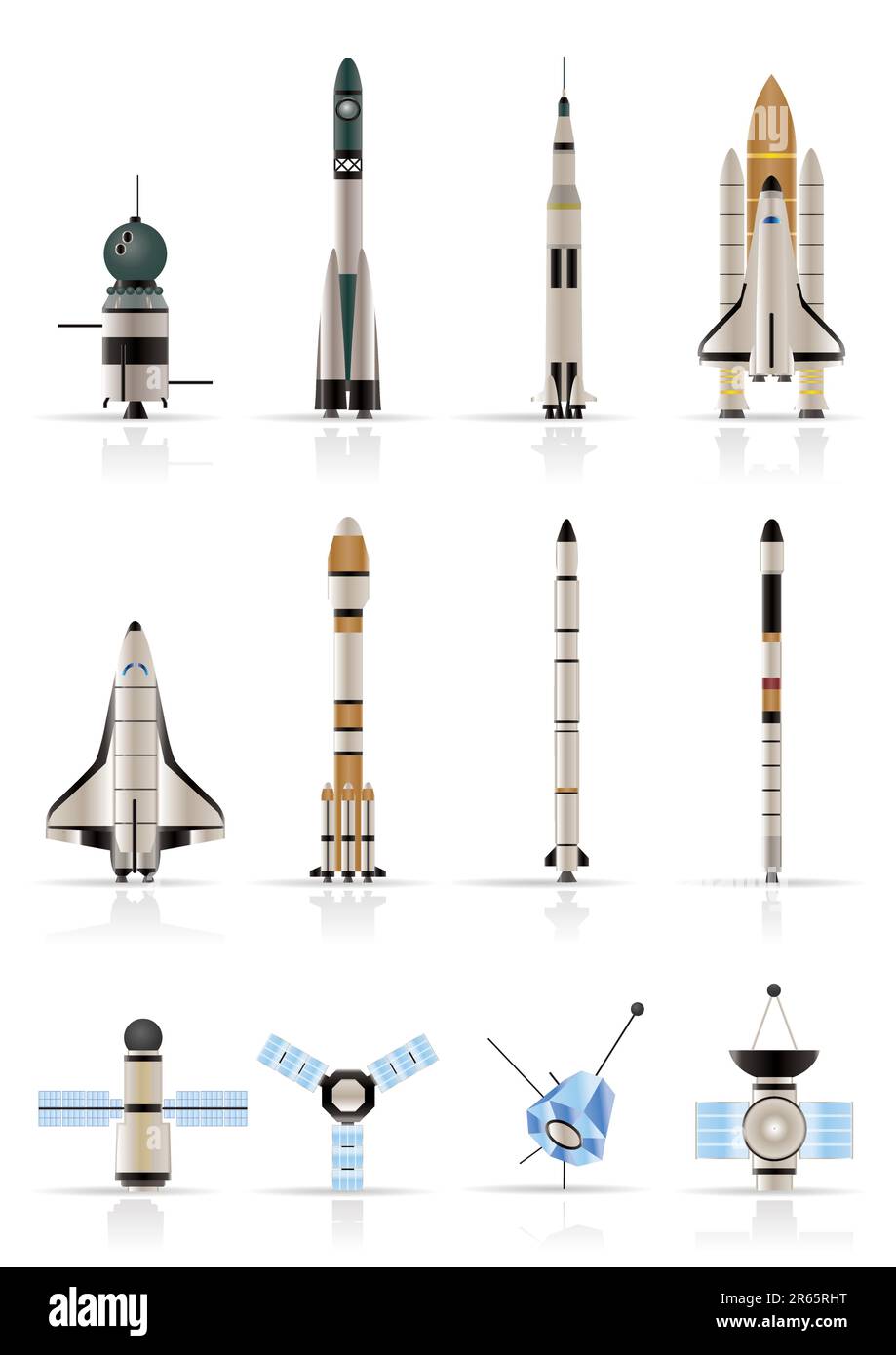 Icone astronautiche e spaziali - Set di icone vettoriali Illustrazione Vettoriale