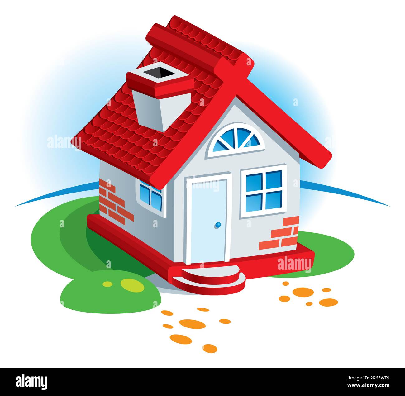 Piccola villetta con prato d'erba. Illustrazione vettoriale. Illustrazione Vettoriale