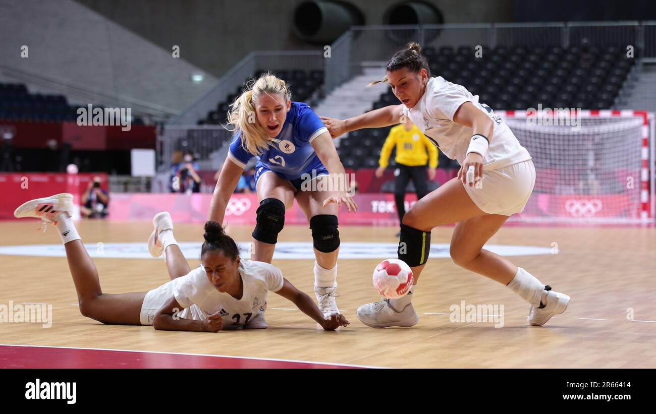 8 AGOSTO 2021 - Tokyo, Giappone: Medaglia d'oro femminile di pallamano tra la Francia e il Comitato Olimpico Russo ai Giochi Olimpici di Tokyo 2020 (Foto: Mickael Chavet/RX) Foto Stock