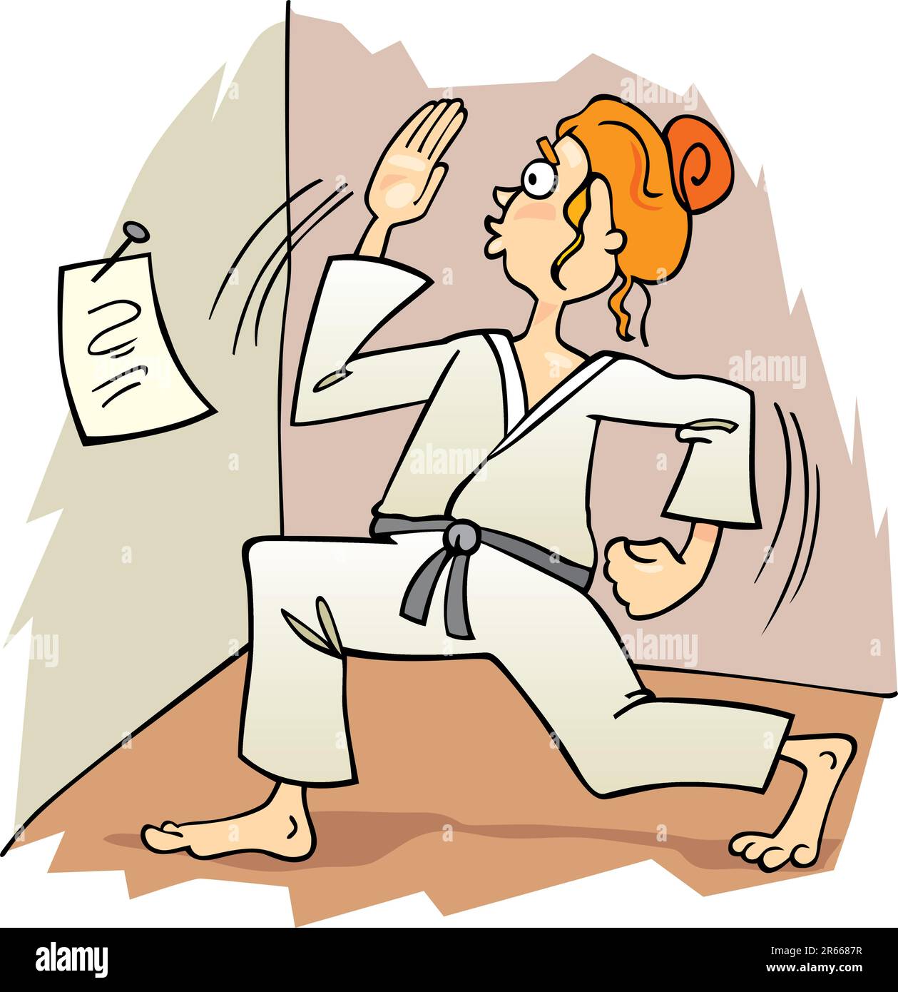 Cartoon illustrazione della ragazza a praticare il karate Illustrazione Vettoriale