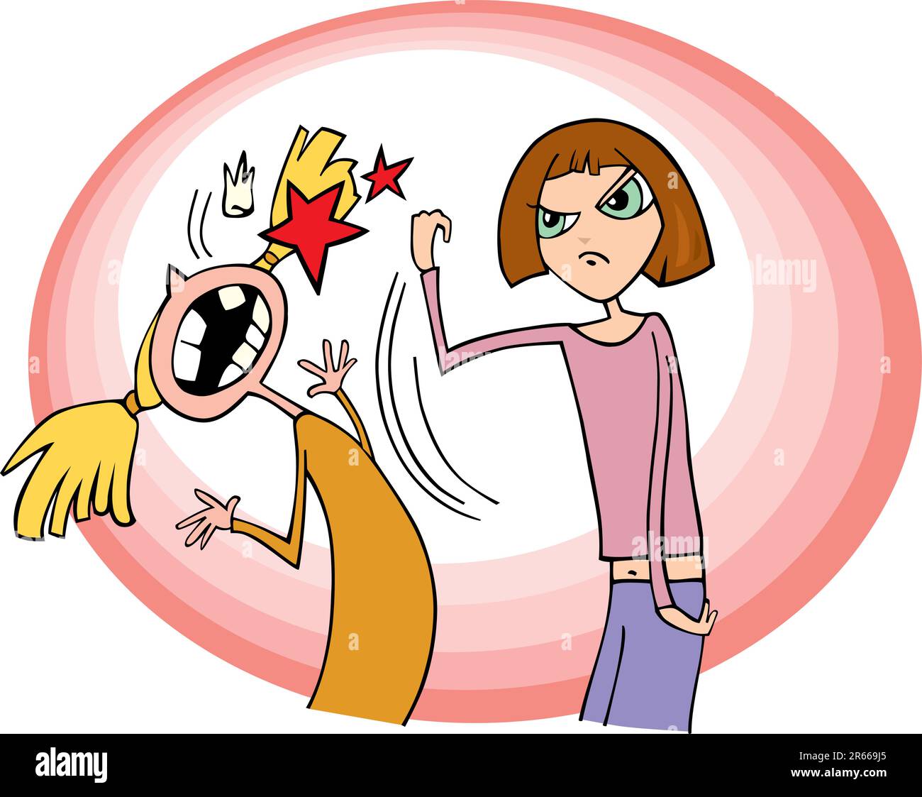 Cartoon illustrazione della lotta contro le ragazze Illustrazione Vettoriale