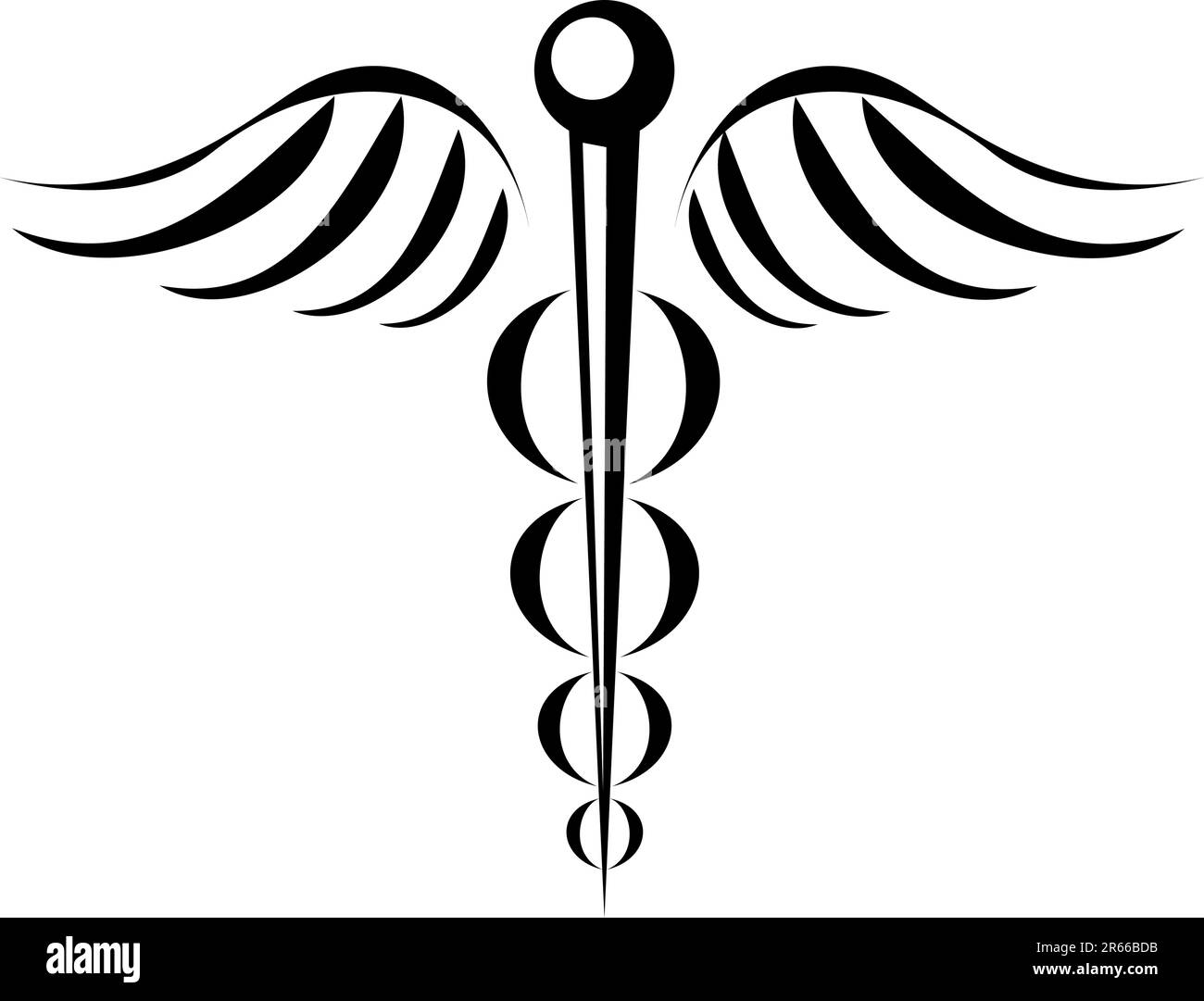 Caduceus simbolo medico tatuaggio tribale Illustrazione Vettoriale
