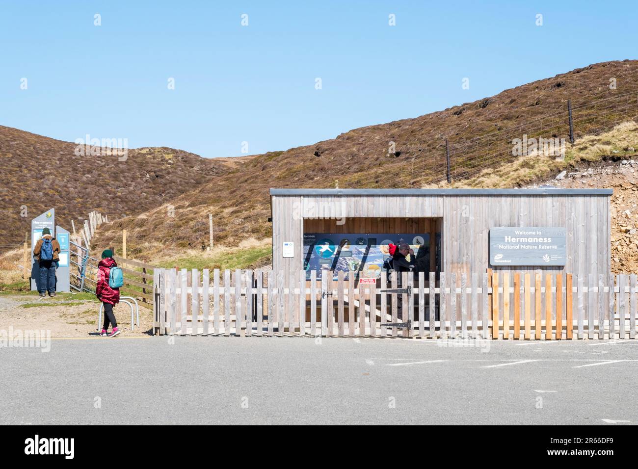 Ingresso alla riserva naturale nazionale Hermaness su Unst, Shetland. Foto Stock