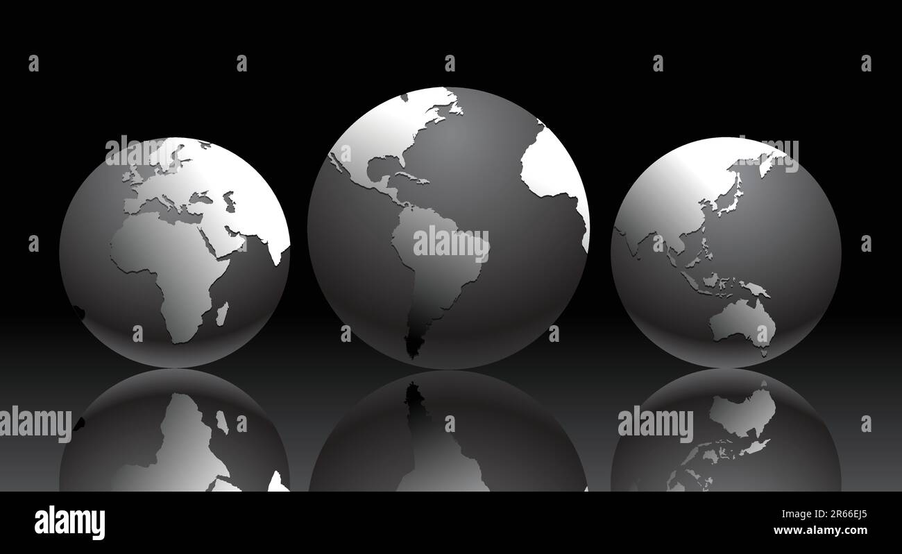 Illustrazione vettoriale con globo terrestre in posizioni diverse Illustrazione Vettoriale