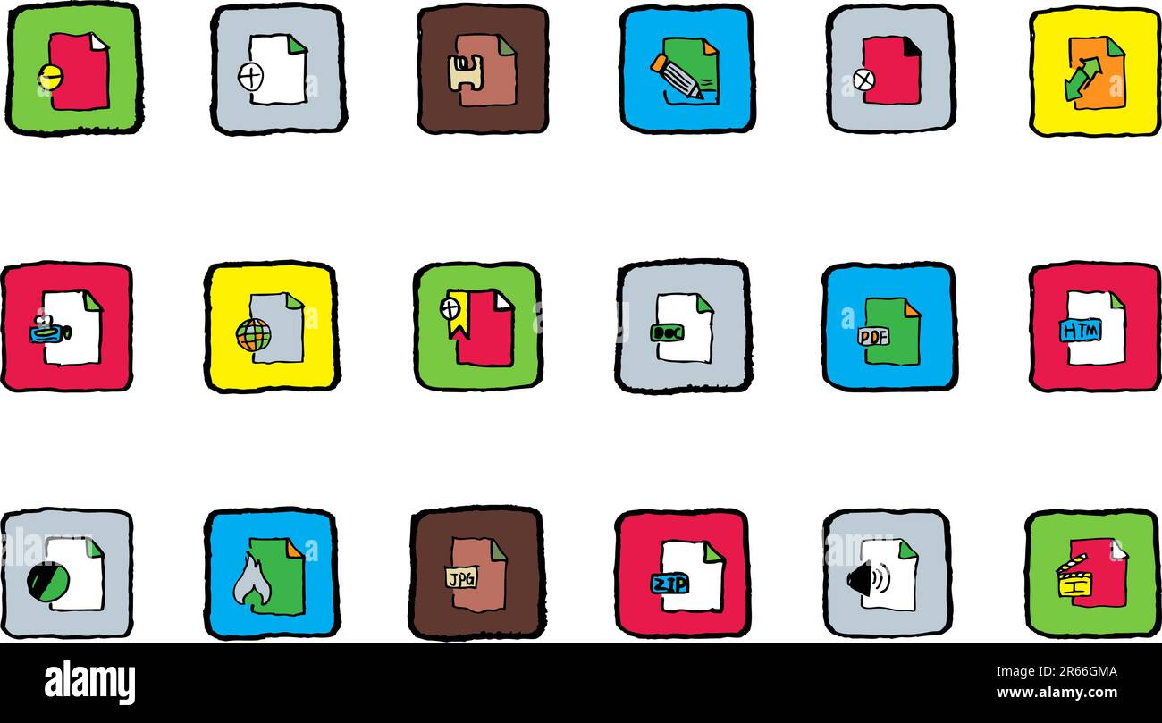 Icone dei formati documento e file colori luminosi Illustrazione Vettoriale