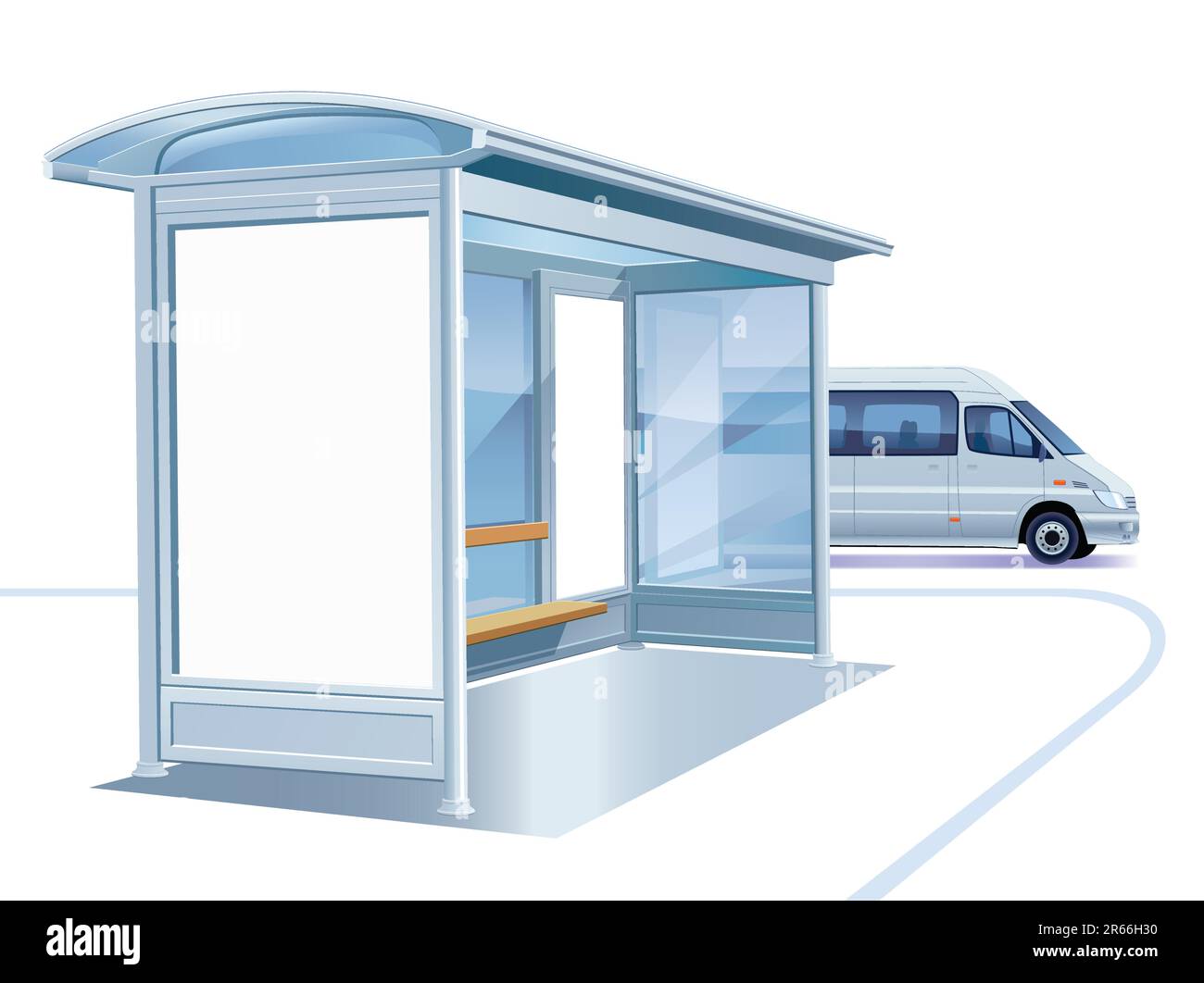 Un cartellone pubblicitario bianco su una fermata dell'autobus Illustrazione Vettoriale
