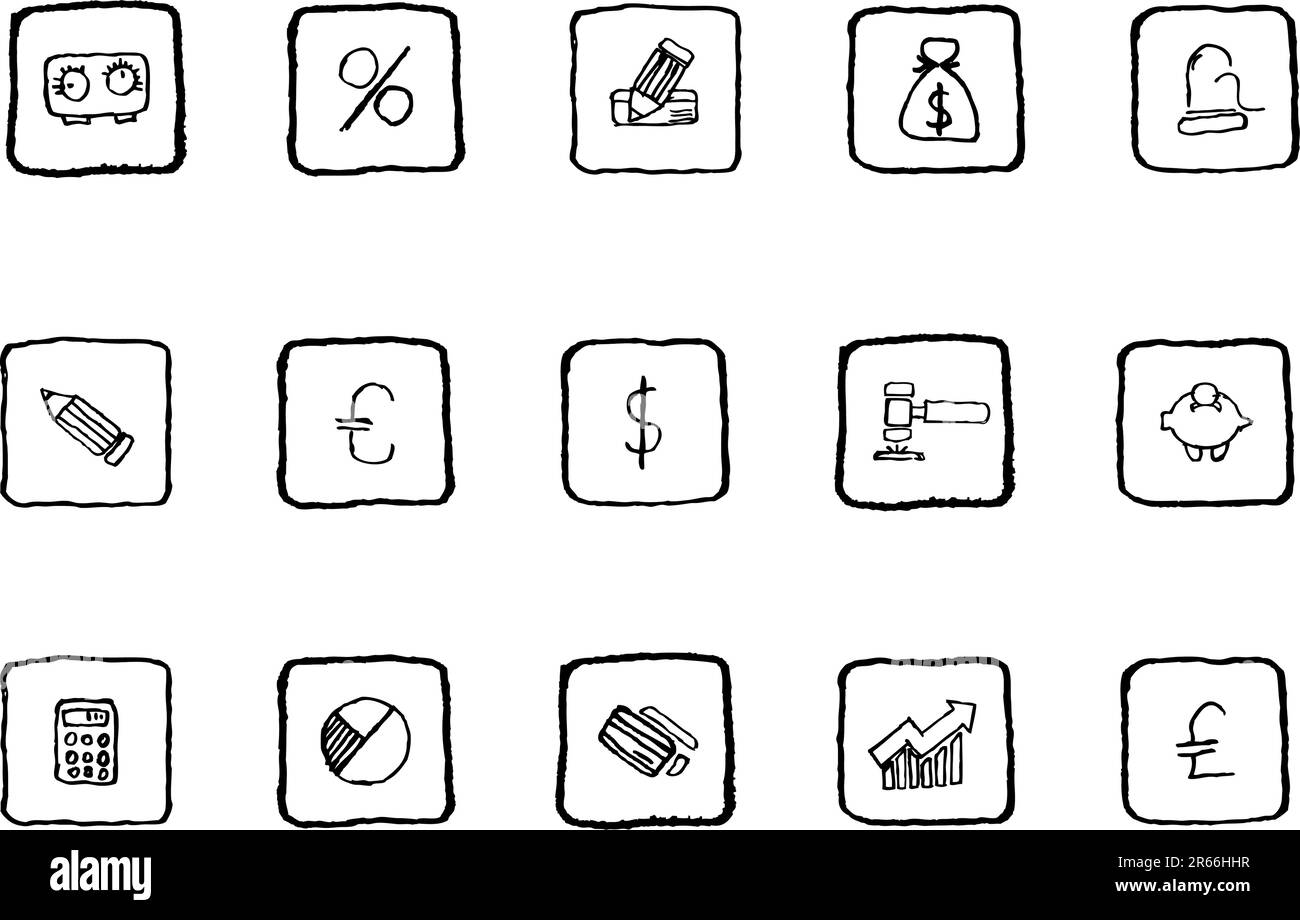 Riga grunge delle icone finanziarie e bancarie Illustrazione Vettoriale