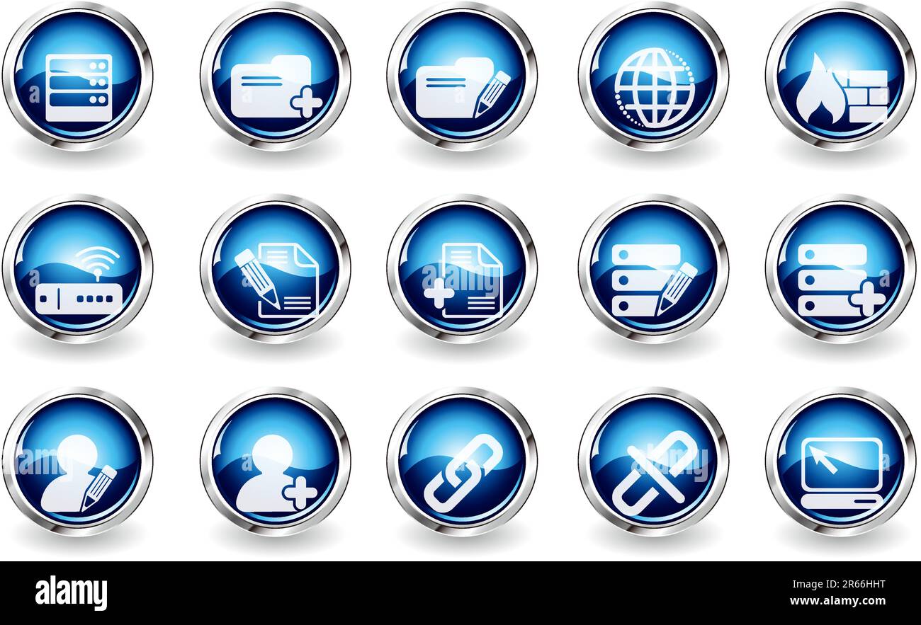 Icone database e rete Illustrazione Vettoriale