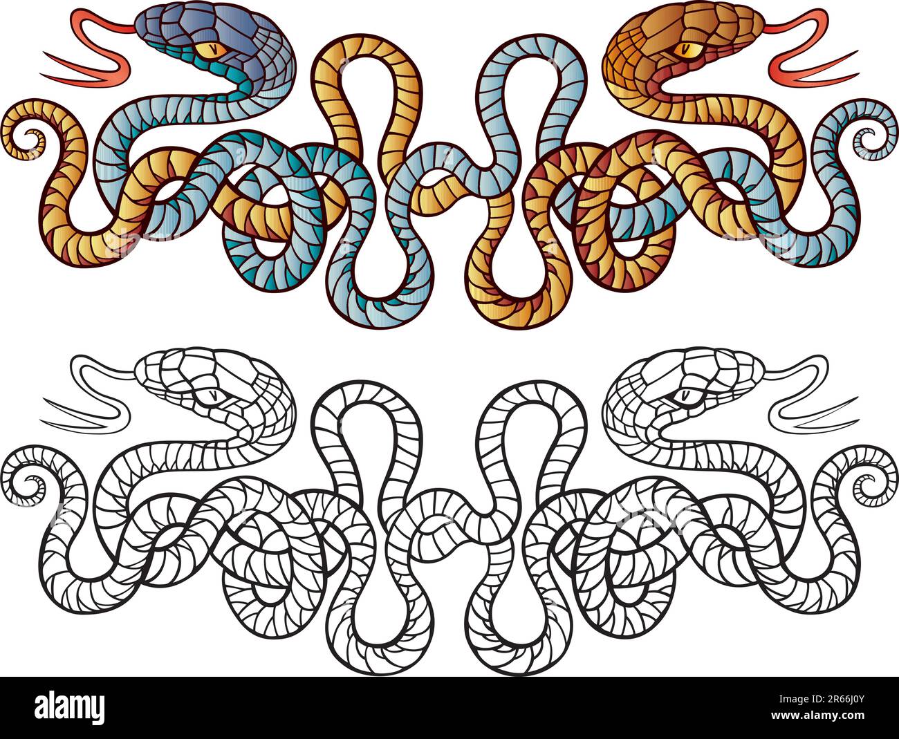 illustrazione del disegno di due tatuaggi serpenti Illustrazione Vettoriale