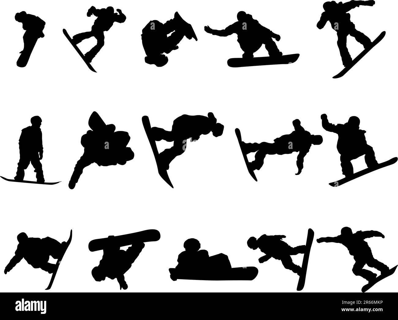 Snowboarder silhouette uomo impostato per progettazione utilizzare Illustrazione Vettoriale