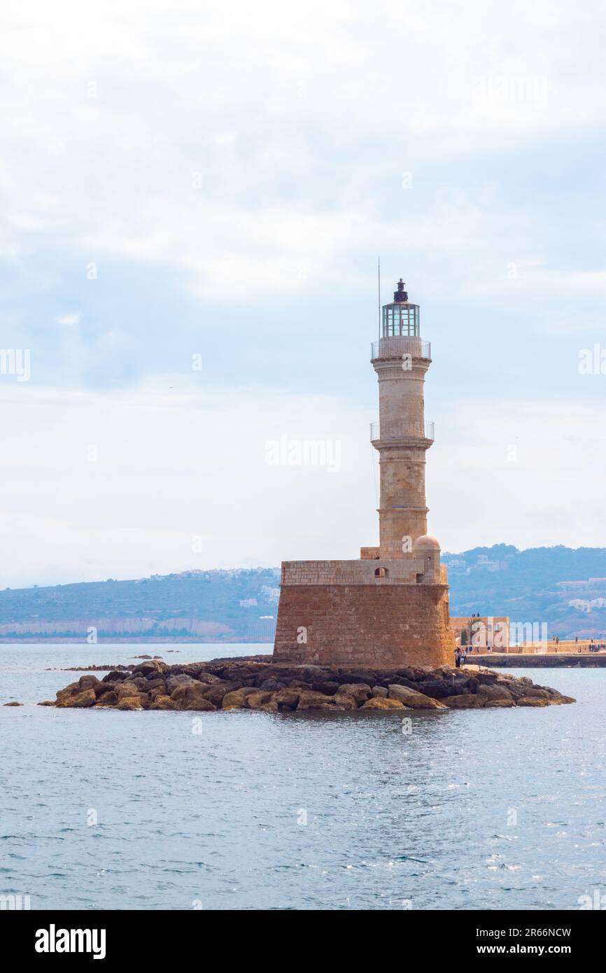 Faro nel porto di la Canea, la Canea, Creta, Grecia Foto Stock