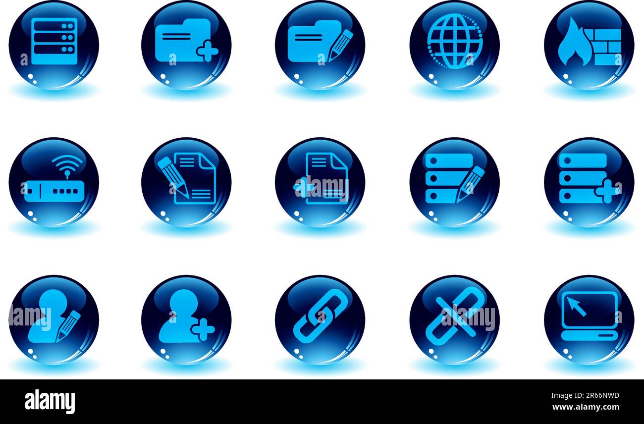 Icone database e rete Illustrazione Vettoriale