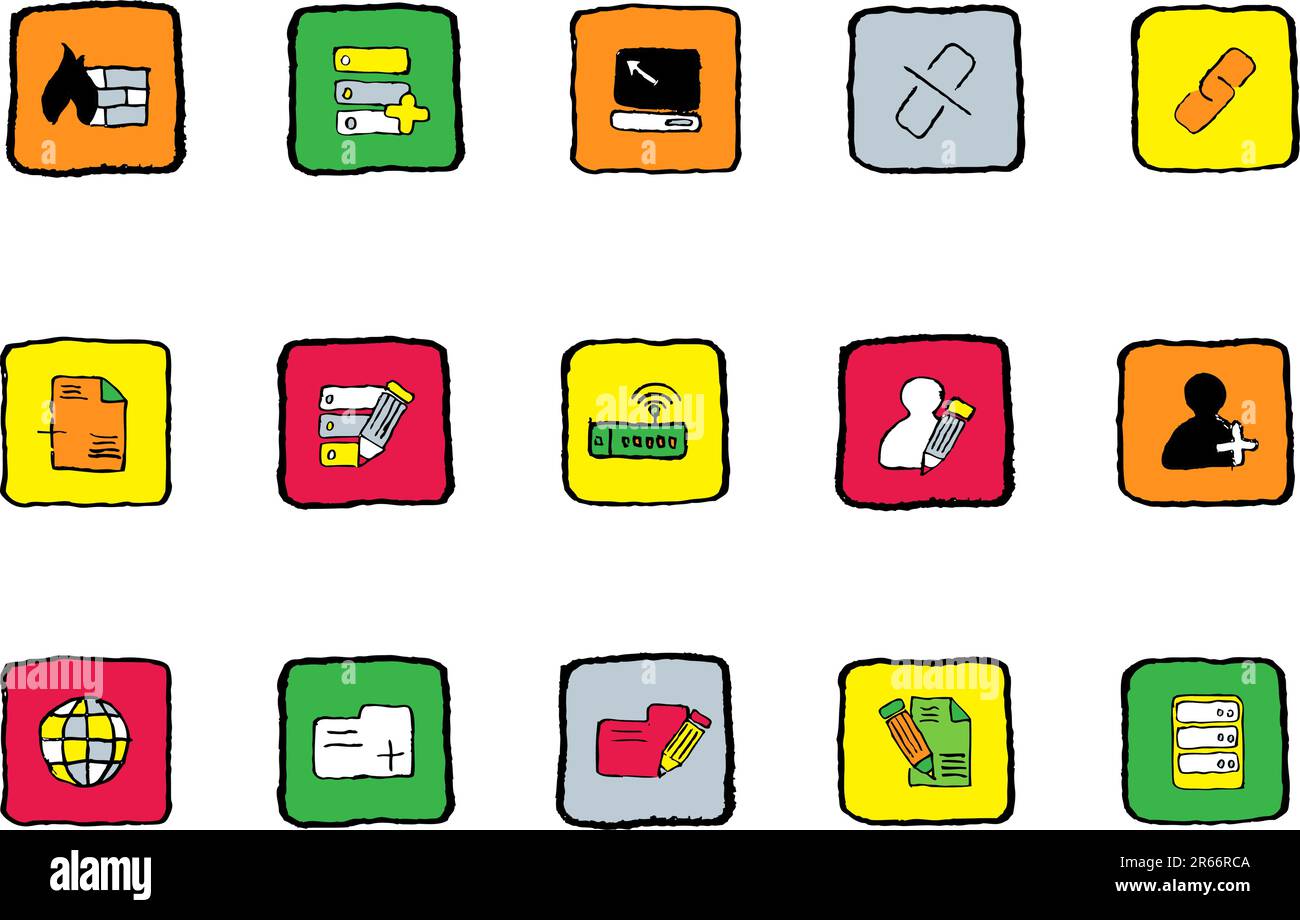 Icone database e rete colori luminosi Illustrazione Vettoriale