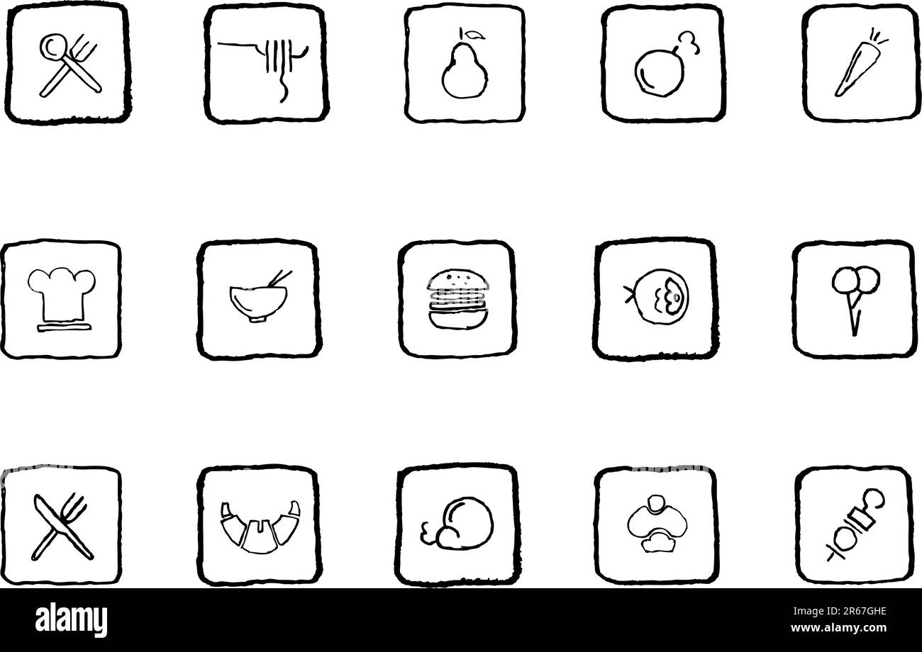 Linea grunge per le icone del cibo e del ristorante Illustrazione Vettoriale