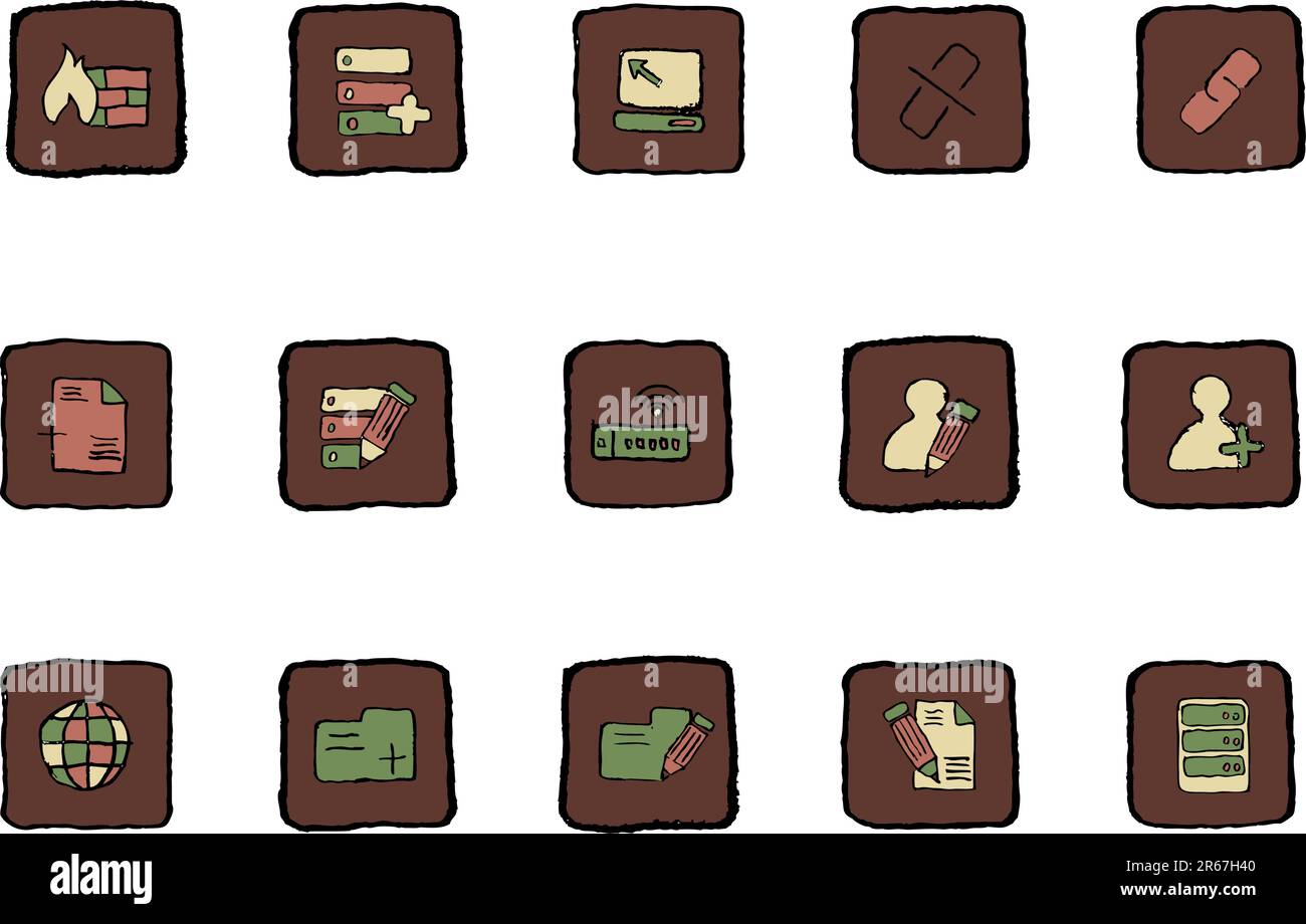 Icone database e rete colori rinascimentali Illustrazione Vettoriale