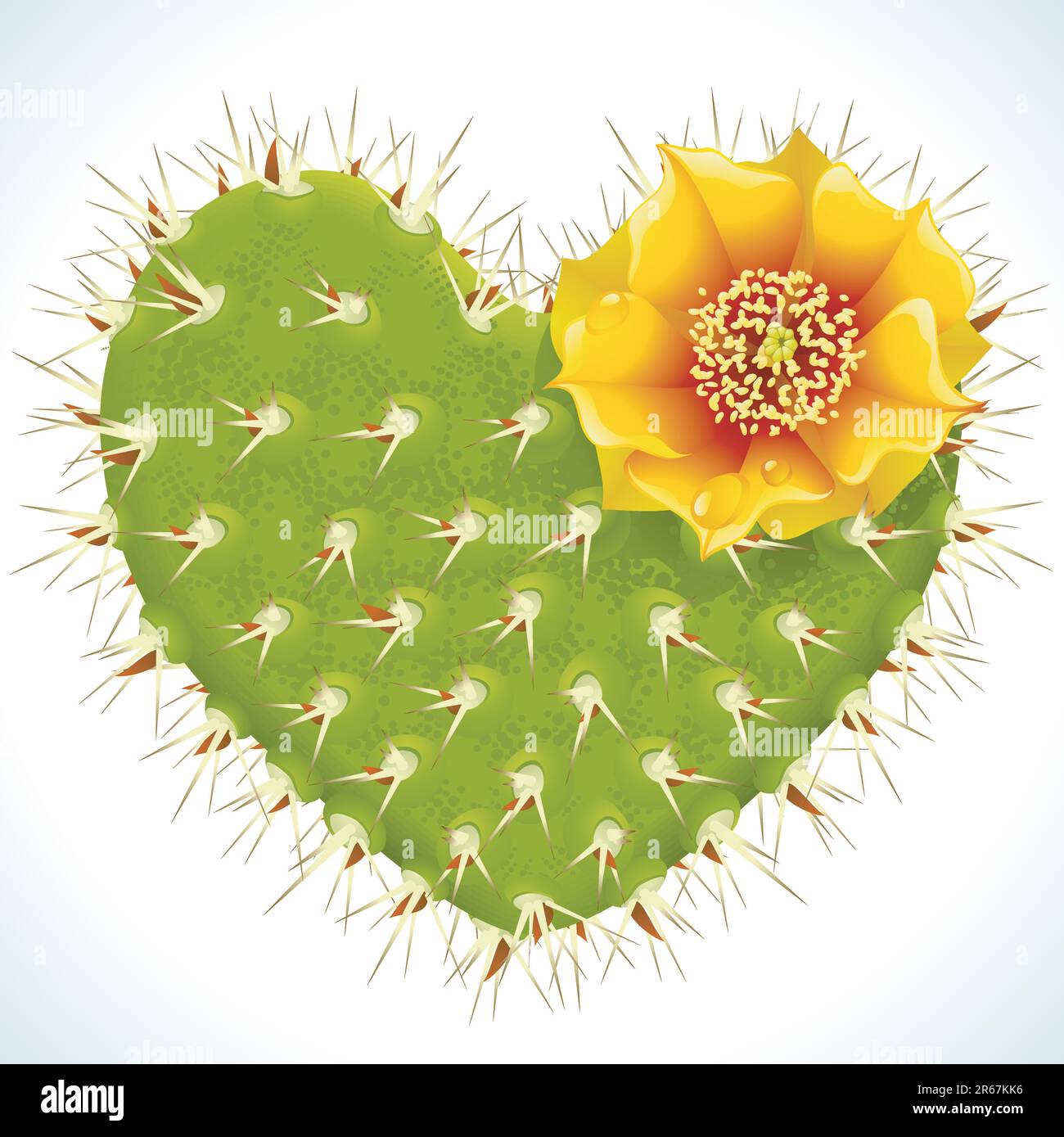 Cactus vettoriale spinoso a forma di cuore e fiore giallo Illustrazione Vettoriale